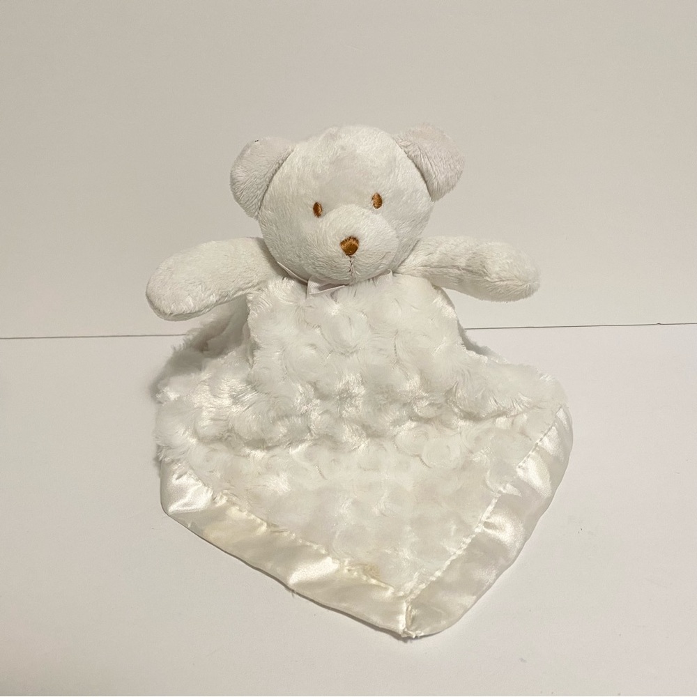 Blankets & Beyond Teddy Bear Lovey Satin Trim White Baby Blanket Lovie Toy Soft